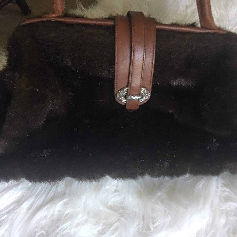 Faux mink satchel style handbag